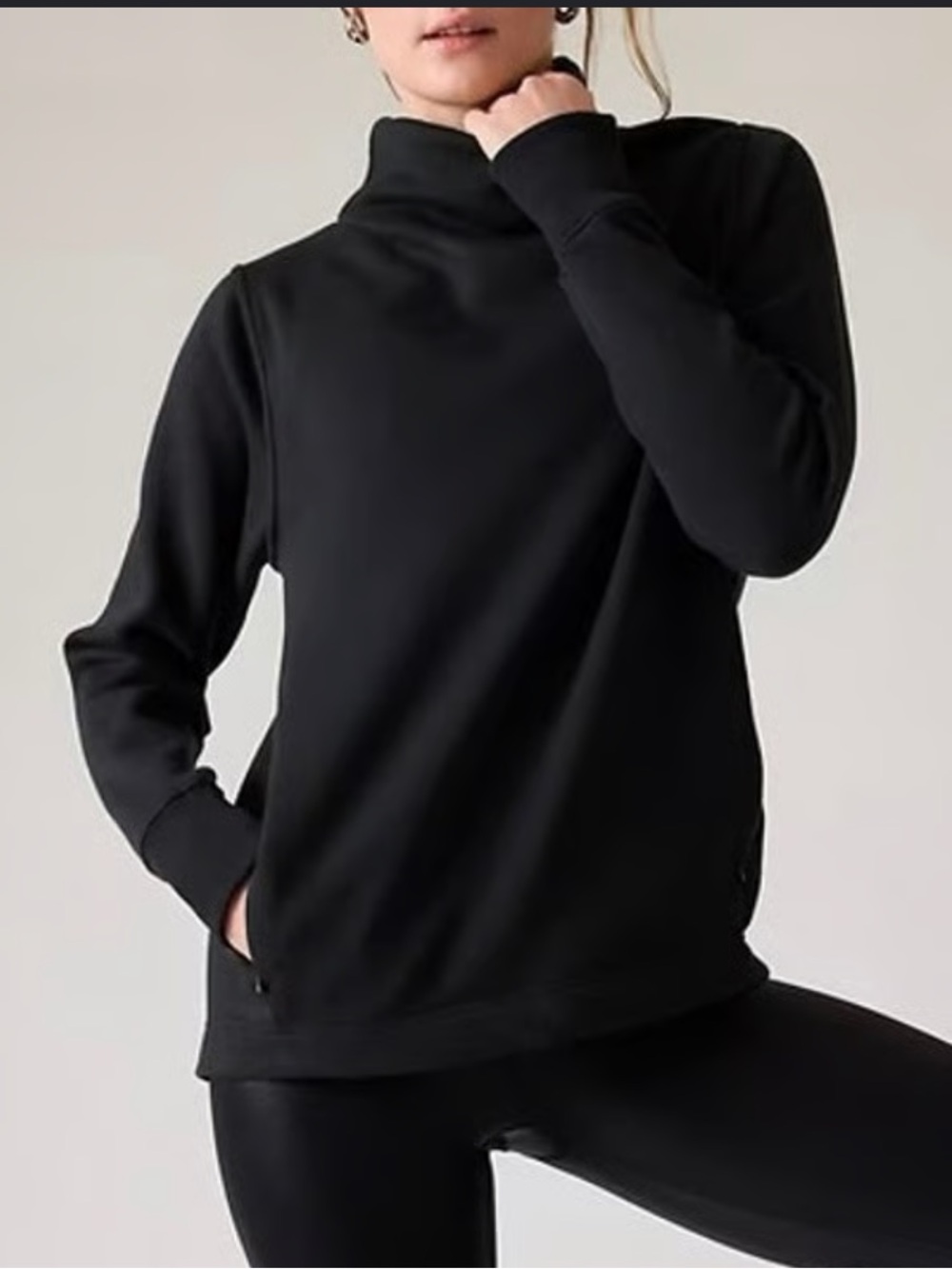 Athleta Cozy Karma High Neck Pullover Sweater XL Black